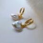Irregular Baroque Pearl 16k Gold Plated Heart Drop Earrings, thumbnail 1 of 7