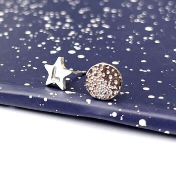 Full Moon And Initial Star Silver Mismatched Earrings, 2 of 11