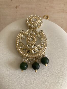 Emerald Green Pearl Lightweight Gold Plated Indian Set, 7 of 8