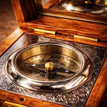 Vintage Brass Compass With Wooden Box And Engraved Quote, 4 of 12