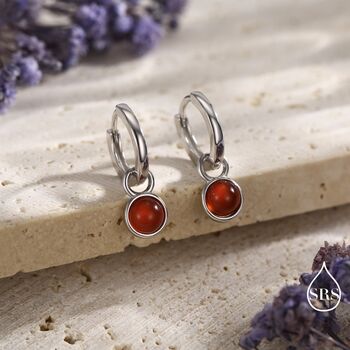 Sterling Silver Dangling Red Onyx Hoop Earrings, 2 of 12