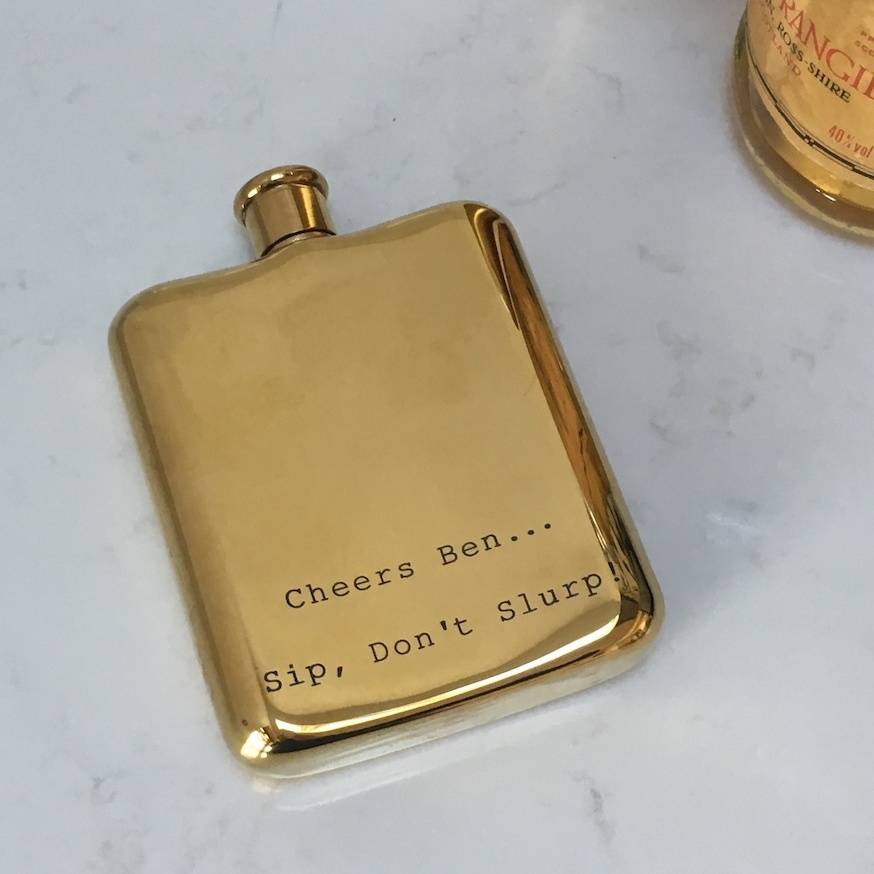 Gold Plated Hip Flask, 1 of 3