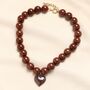 Brown Beaded Heart Charm Pendant Necklace, thumbnail 1 of 4