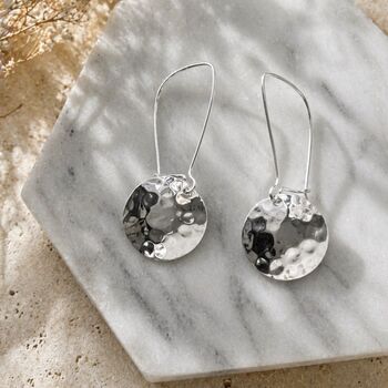 Circular Hammered Silver Drop Earrings, 3 of 9