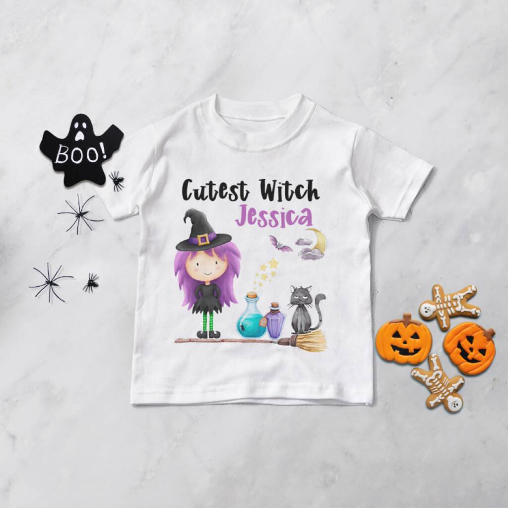 Personalised Cute Witch Halloween T Shirt, 1 of 2