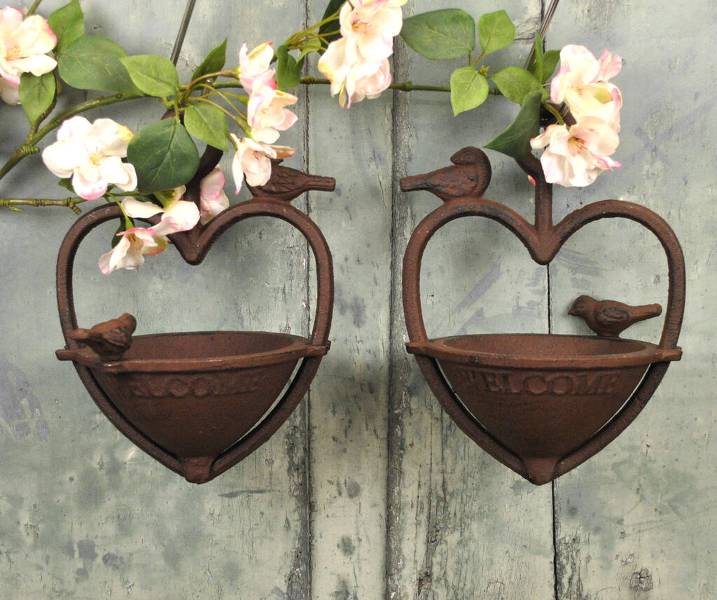 Vintage Cast Iron Heart Shaped Bird Seed Feeders By Garden Selections