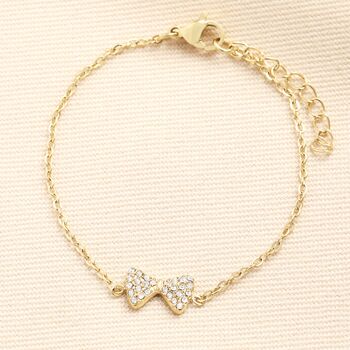 Stainless Steel Crystal Bow Bracelet In Gold Plating, 2 of 2