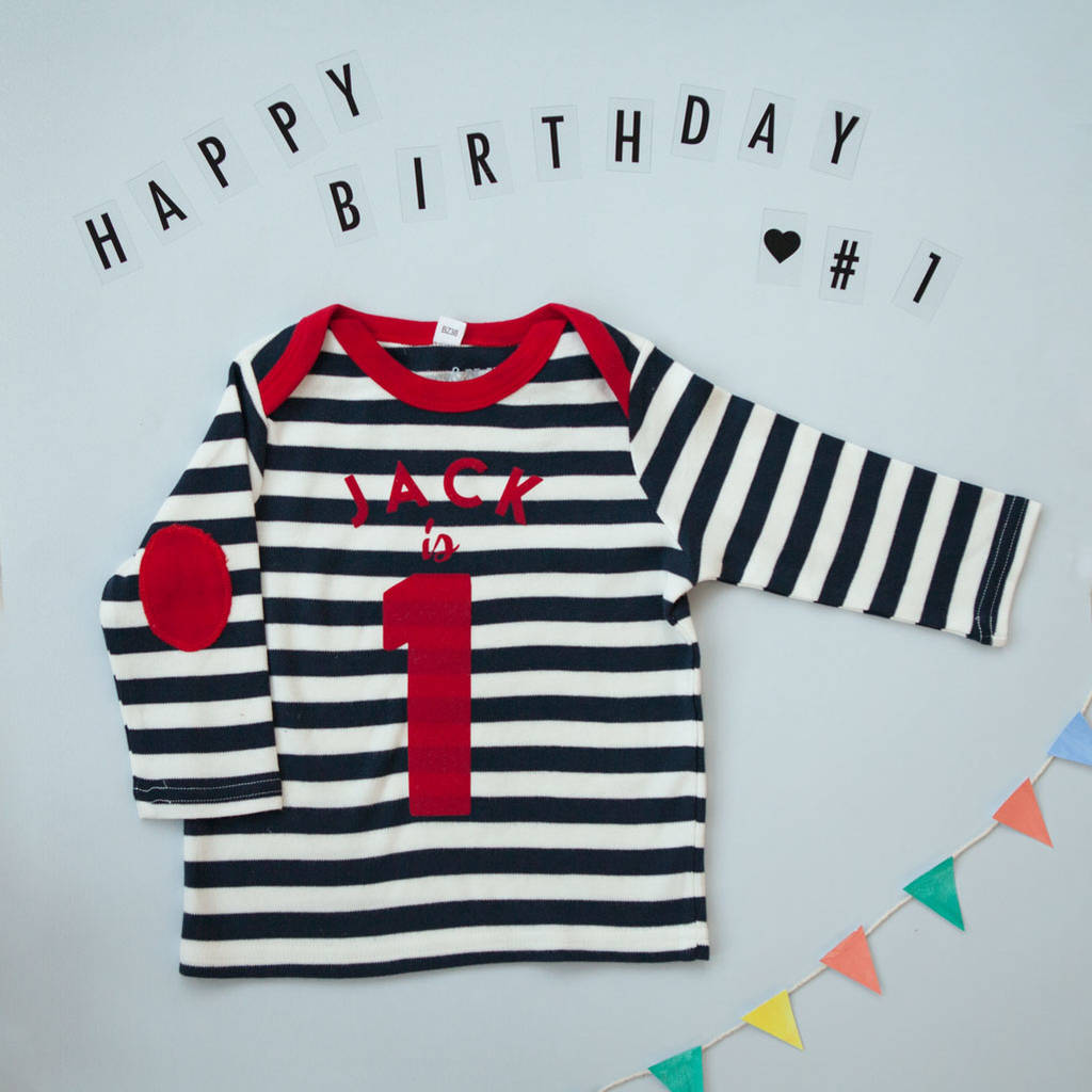 Long Sleeved Baby Birthday Top, Navy And White, 1 of 3