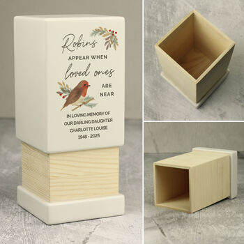 Personalised Memorial Urn With Robin Design, 7 of 7