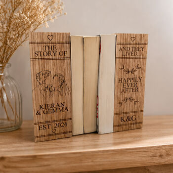 Personalised Portrait Solid Oak Wedding Bookends, Wedding Anniversary Gift, 5 of 8