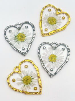 Heart Necklace With Daisy Flowers And Silver Beads, 4 of 10