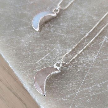 Sterling Silver Faceted Gemstone Moon Necklace, 4 of 11