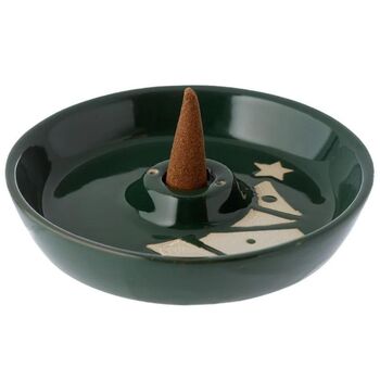 Tove Forest Green Christmas Tree Ceramic Incense Holder, 5 of 5