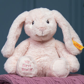 My First Steiff Pink Hoppie Bunny And Blanket Gift Set, 2 of 5
