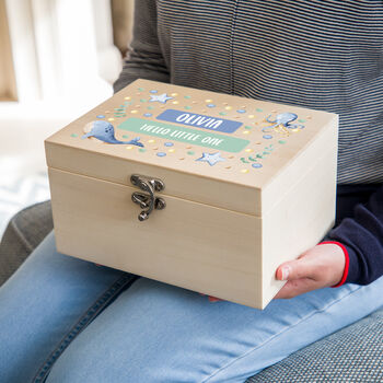 Personalised Sea Life Animals Keepsake Box New Baby Gift, 5 of 6