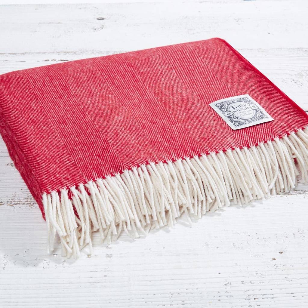 King Size Nordic Red Herringbone Blanket By Tolly Mc Rae