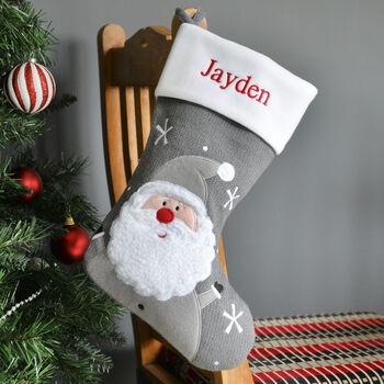 Personalised Grey Knitted Santa Christmas Stocking, 3 of 3