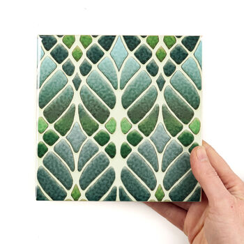 Art Nouveau Green Tile Handprinted Ceramic, 6 of 11