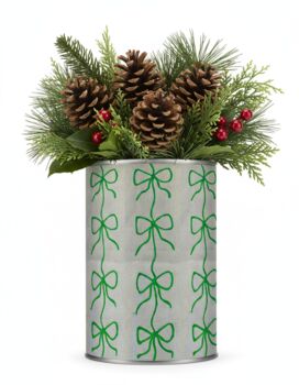 Upcycled Repurposed Linen Tin Holder In 'Bow' Christmas, 6 of 6