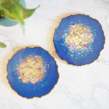 Blue Iridescent Geode Resin Coasters, 3 of 9