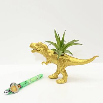 Hand Painted T Rex Dinosaur Planter With A Plant, 2 of 7