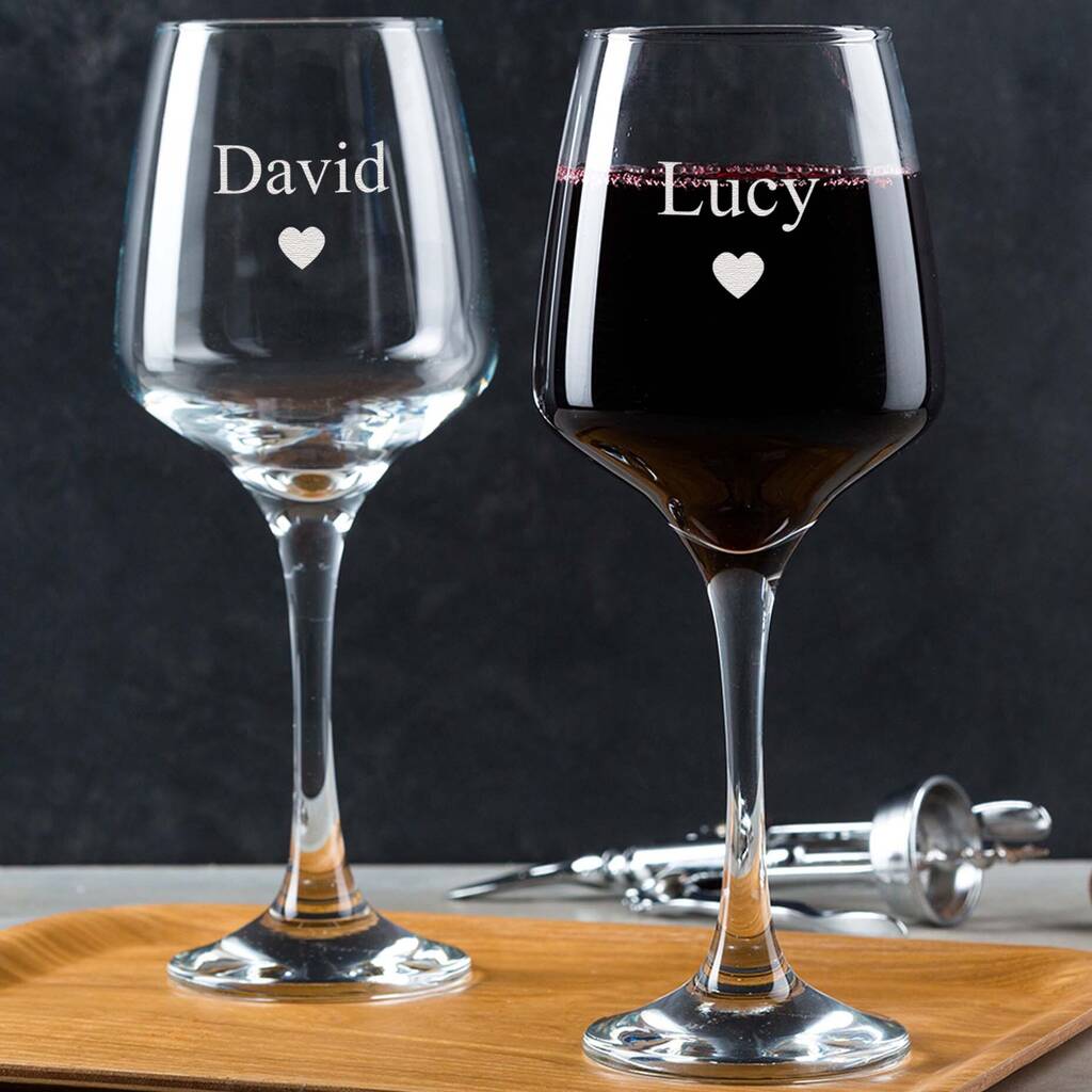 Personalised Engraved His And Hers Wine Glasses For Couple, 1 of 5
