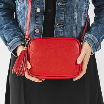 Vivid Red Leather Personalised Crossbody Handbag, 6 of 12