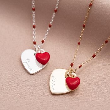 Enamel Heart And Heart Personalised Name Necklace, 2 of 8