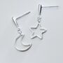 Sterling Silver Moon And Star Dangle Stud Earrings, thumbnail 1 of 4