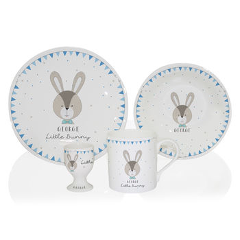 Blue Mr Bunny Personalised Childrens Breakfast Set, 3 of 4