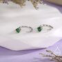 Sterling Silver Emerald Green Cz Huggie Hoop Threader Earrings, thumbnail 3 of 11