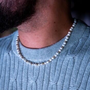Shell Pearl Necklace Steel Bead Chain For Men, 8 of 11