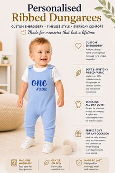Personalised 1st And 2nd Birthday Embroidered Baby Dungarees, 5 of 9