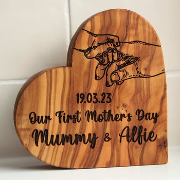 Personalised 'Our 1st Mothers Day Together' Wooden Olive Heart, 5 of 5