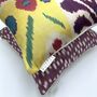 Square Ikat Silk Cushion Yellow And Purple Abstract, thumbnail 2 of 7