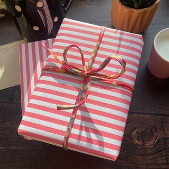 Pink Wide Stripe Paper Fibre Wrapping Paper Sheet, 5 of 12