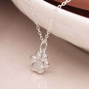 Tiny Sterling Silver Paw Print Necklace, 2 of 12