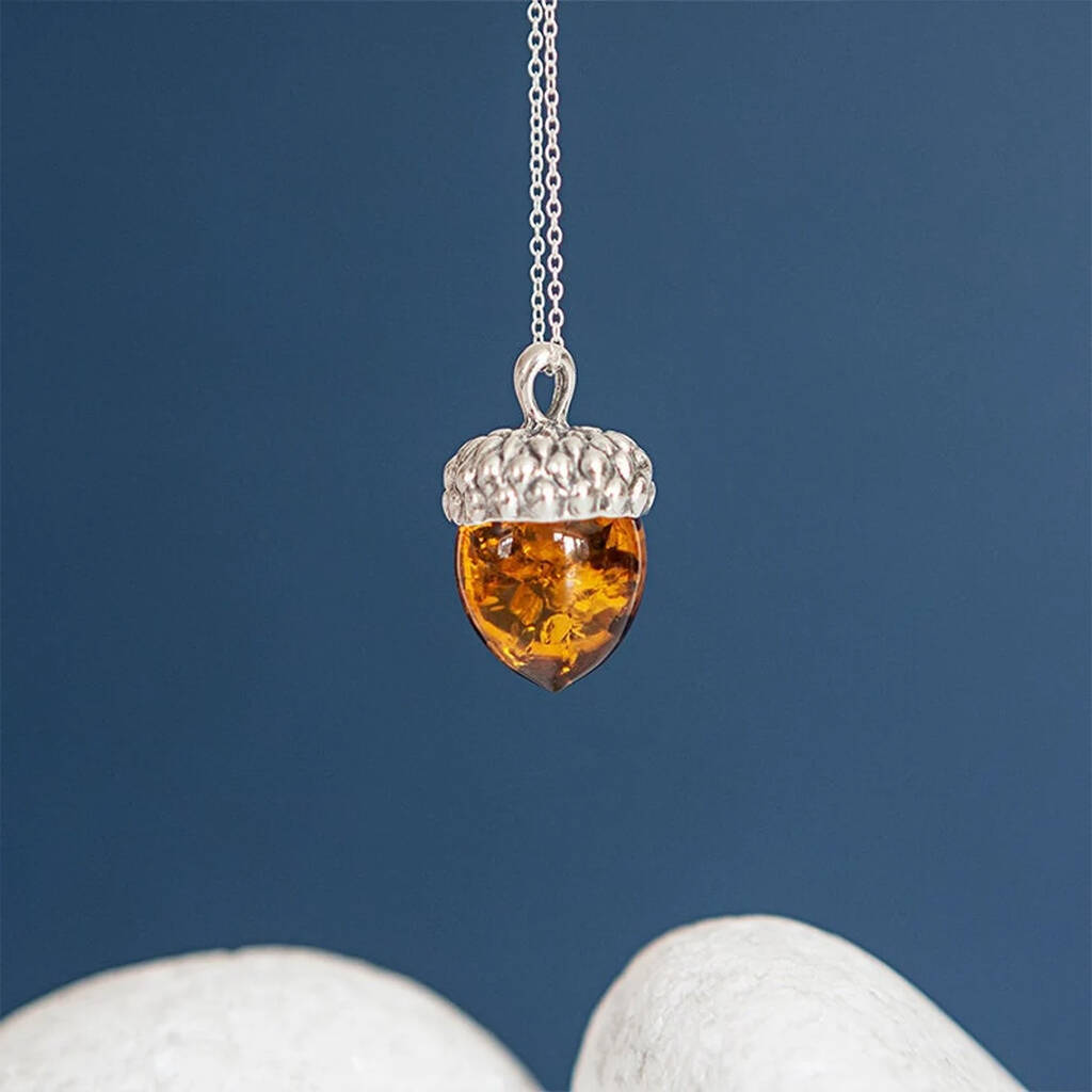 Baltic Amber Acorn Necklace In Sterling Silver By Songs Of Ink And Steel 