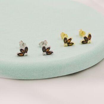 Sterling Silver Coffee Cz Marquise Cluster Stud Earrings, 3 of 12