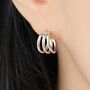 Sterling Silver Triple Hoop Stud Earrings, thumbnail 3 of 6