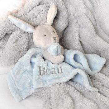 Personalised Blue Bunny Rabbit Baby Comforter, 8 of 12