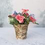 Faux Rose And Foliage Bouquet In Bark Vase, thumbnail 1 of 3