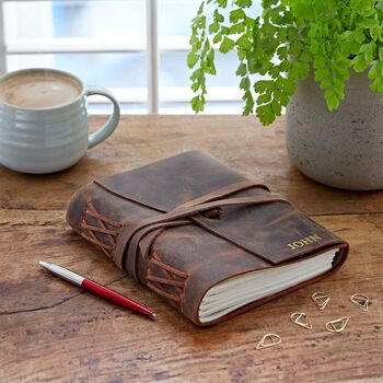 Personalised Large Buffalo Leather Wraparound Journal, 2 of 6