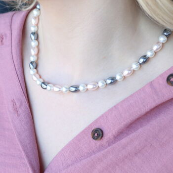 Large White Grey Round Oval Pearl Necklace And Earring Set, 3 of 8
