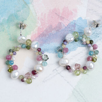 Statement Pearl Gemstone Floral Inspired Drop Earrings, 4 of 8