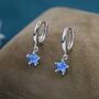 Sterling Silver Blue Cz Star Huggie Hoop Earrings, thumbnail 1 of 9