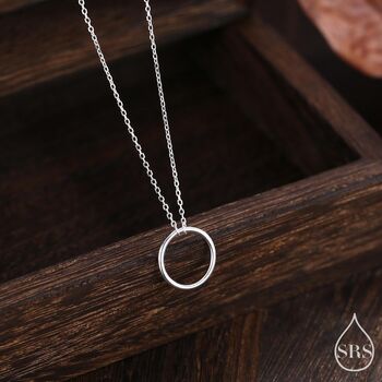Sterling Silver Minimal Skinny Circle Pendant Necklace, 2 of 12