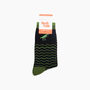 Embroidered T Rex Wavy Striped Combed Cotton Socks In Black/Green, thumbnail 4 of 4