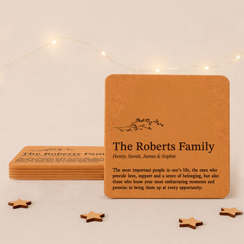 Set Of Six 'Personalised Family' Cork Coasters, 2 of 3