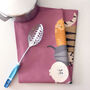 Cat Characters Organic Cotton Tea Towel In Pink, thumbnail 4 of 8